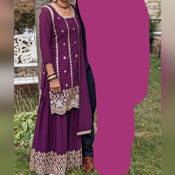 Embellished Purple Women's Sharara Indian Suit - Picture 1 of 1